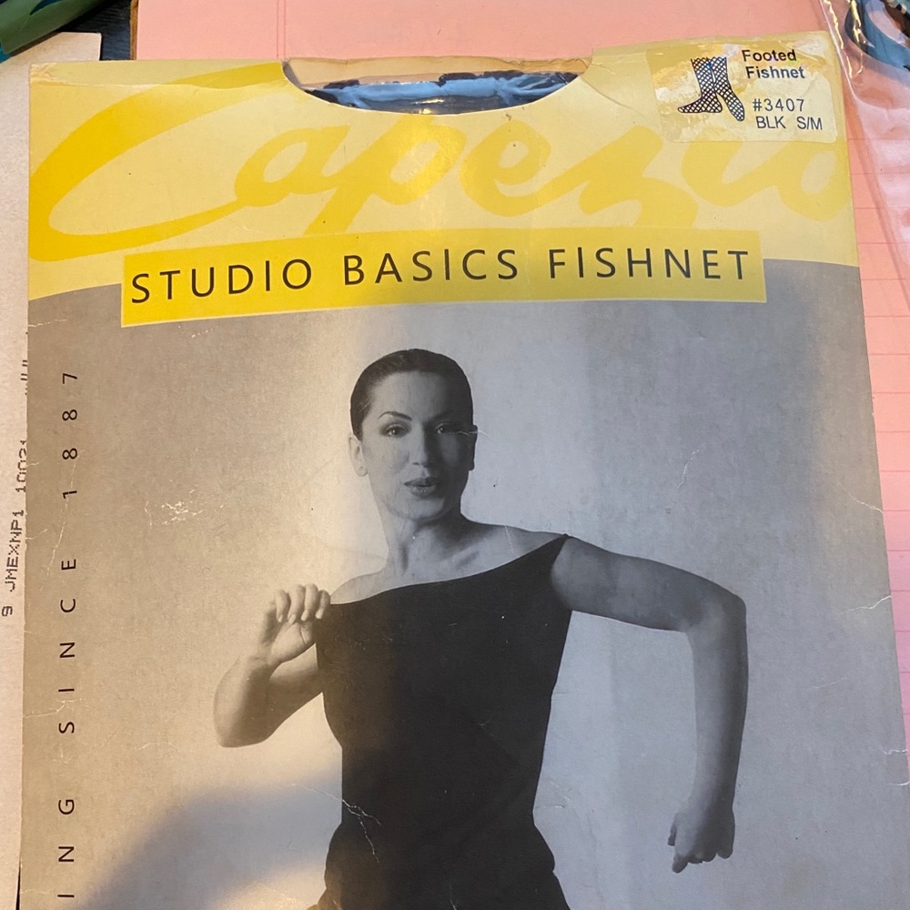 Capezio black fishnet tights, studio basic s/m